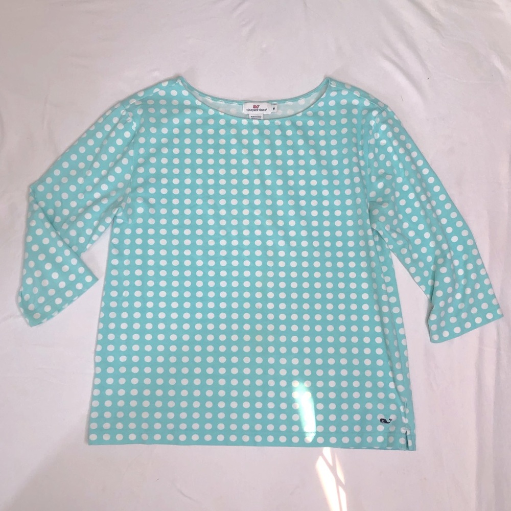 Vineyard Vines 3/4 Sleeve Teal Polka Dot Shirt